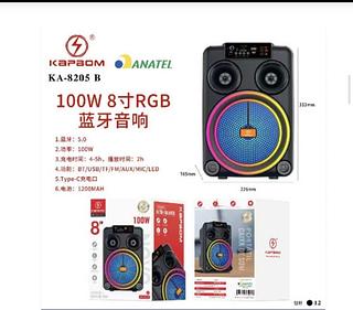 Caixa de Som BT/USB/TF/FM/AUX/MIC/LED