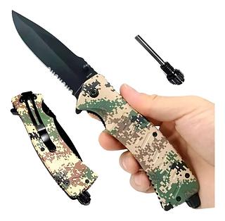 Canivete Tática Militar Semi Automático Camuflado Pederneira Cinza -camuflado