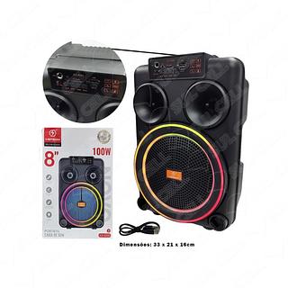 Caixa de Som Portatil Bluetooth c/ Luzes Coloridas 100W USB TF AUX (KA-8205)