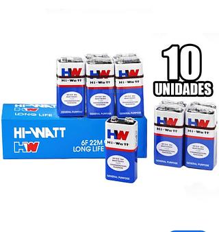 CAIXA 10 Unidades BATERIA 9v Hi-Watt Original Comum Não Recarregável